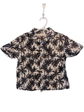 Zara‎ Black And White Palm Tree Vacation Button Up Shirt  3-4yrs